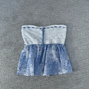 Hollister White and Blue Floral Tube Top